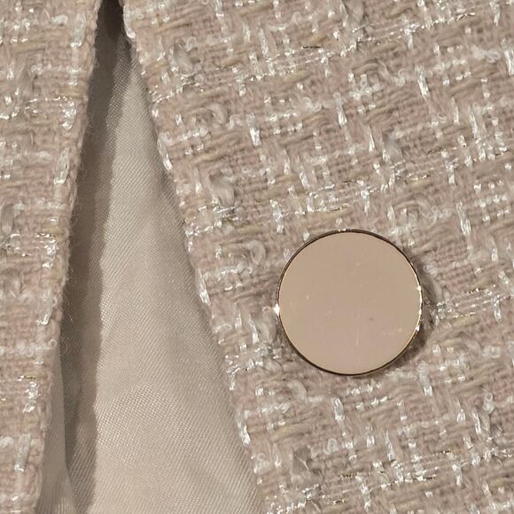 Babaton Size 8 Neutral Beige Little Tweed Cropped Button-Up 3/4 Sleeve Jacket - Picture 6 of 11